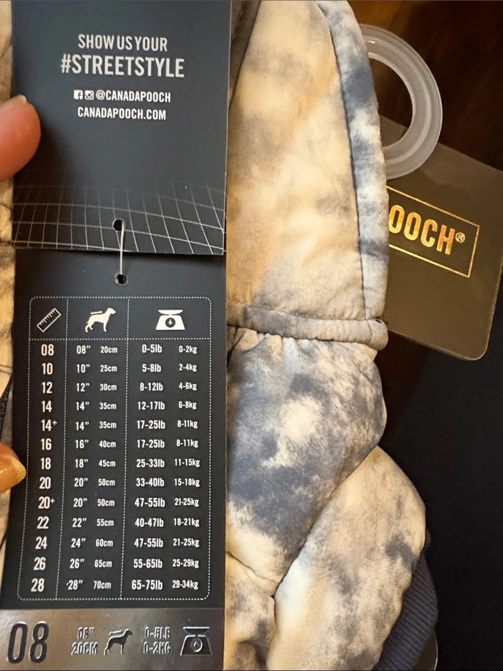 NWT Canada Pooch Prism Puffer Dog Jacket Grey Tie Dye Streetwear Gorpcore Sz 8